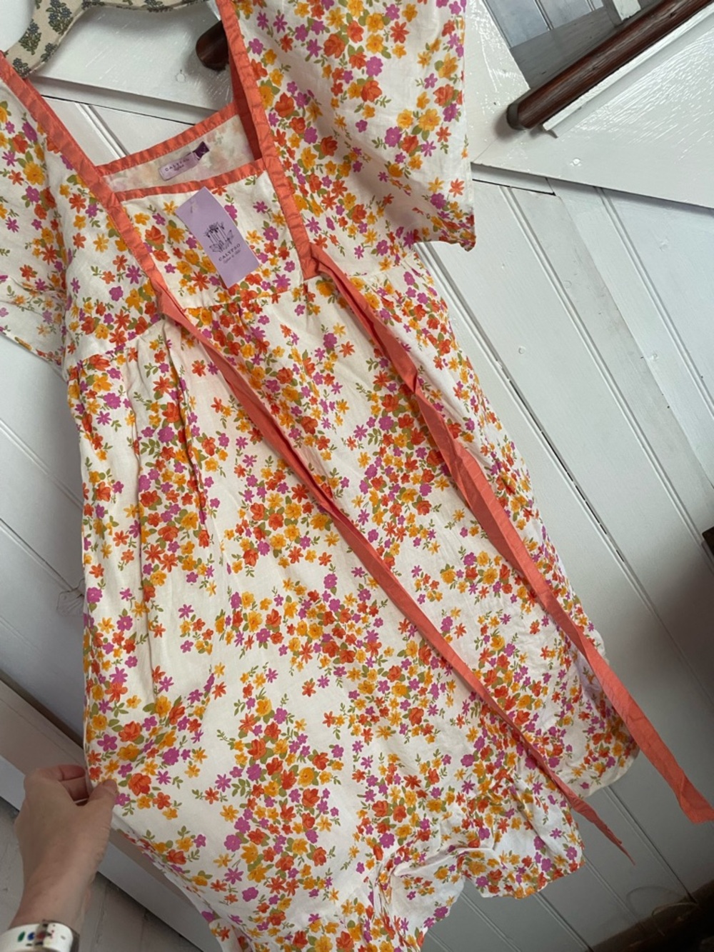 Calypso St. Barth White Dress with Orange, Pink and Yellow Floral Print - Picture 3 of 5